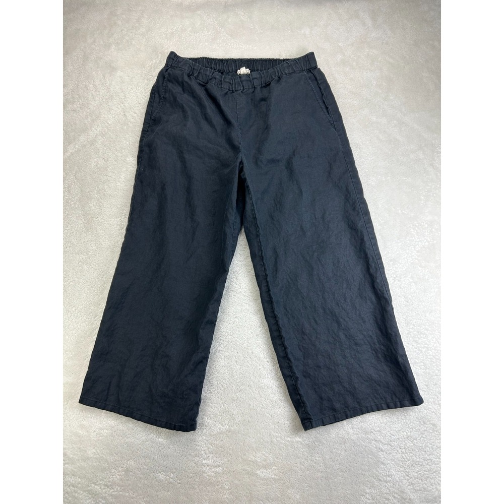Eileen Fisher Organic Linen Wide-Leg Pants Womens S Blue Relaxed Elastic Waist